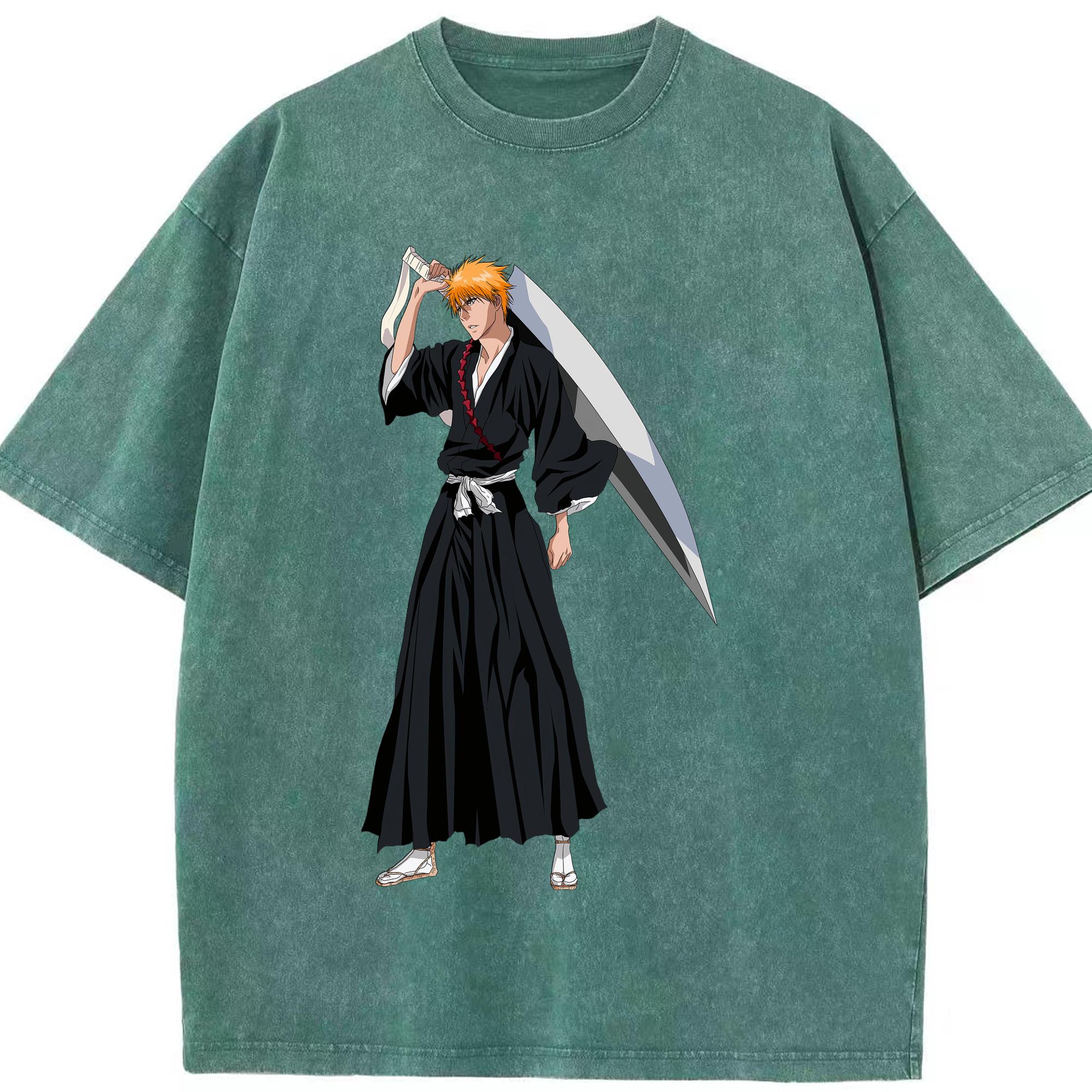 （画像用） ブリーチ 黒崎一護（くろさき いちご）BLEACH Kurosaki Ichigo 綿100% ヴィンテージ風 半袖Tシャツ（フロントプリント）